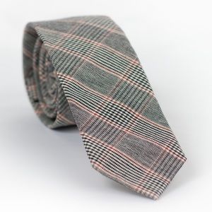 Grey plaid cotton skinny tie